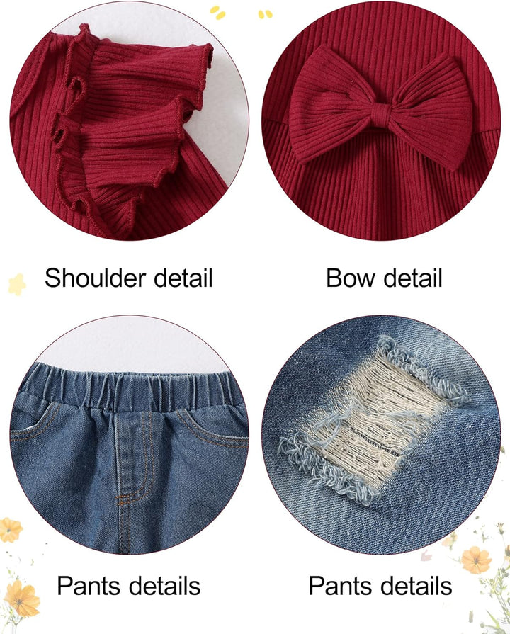 Baby-Mädchen Bekleidungssets Rüschen Langarm Top + Jeans Hosen 2tlg Kleinkinder Mädchen Geburtstag O