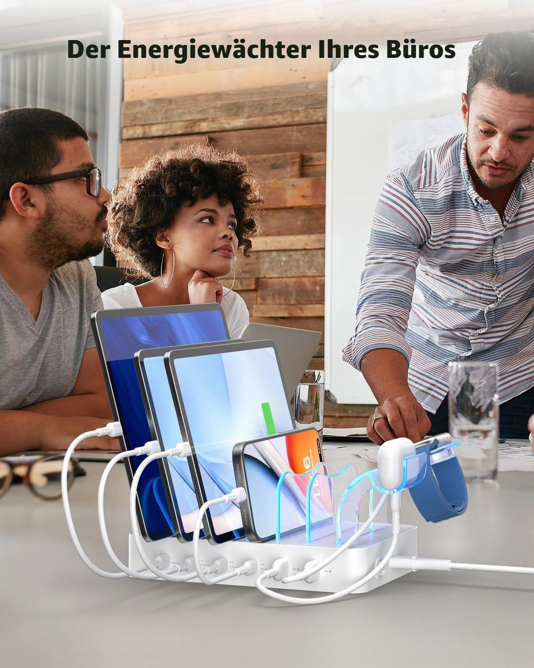 SooPii Premium 90W 6-Port USB C Ladestation für mehrere Geräte,Weiss Weiss 90W, Weiss 90W