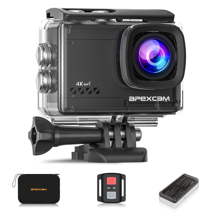 Apexcam 4K Action Cam 20MP mit 64GB Speicherkarte WiFi Sports Kamera Ultra HD Unterwasserkamera 40m