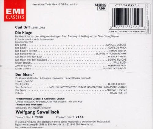 Orff - Die Kluge · Der Mond / Schwarzkopf · Frick · Cordes · Christ · Hotter · PO · Sawallisch, Audi