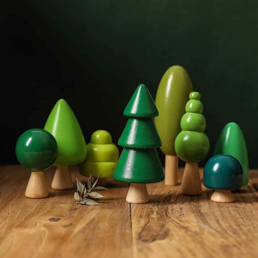 8er-Pack Baum Spielzeug aus Holz für Kinder, Verschiedene Grössen Bäume Wald Rustikal Deko für Wohnk