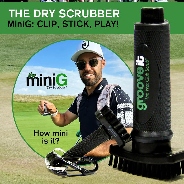 Grooveit MiniG The Dry Scrubber - Mini Golf Club Brush - Heavy-Duty Nylon Bristles - 3-Yr Warranty -