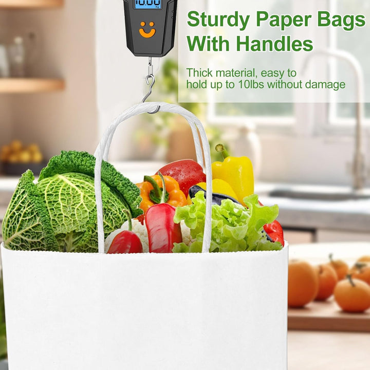 Gucass 50 Stück Gross Papiertüten mit Henkel, Weiss Kraft Papiertaschen Geschenktüten, 26x12x33cm Pa