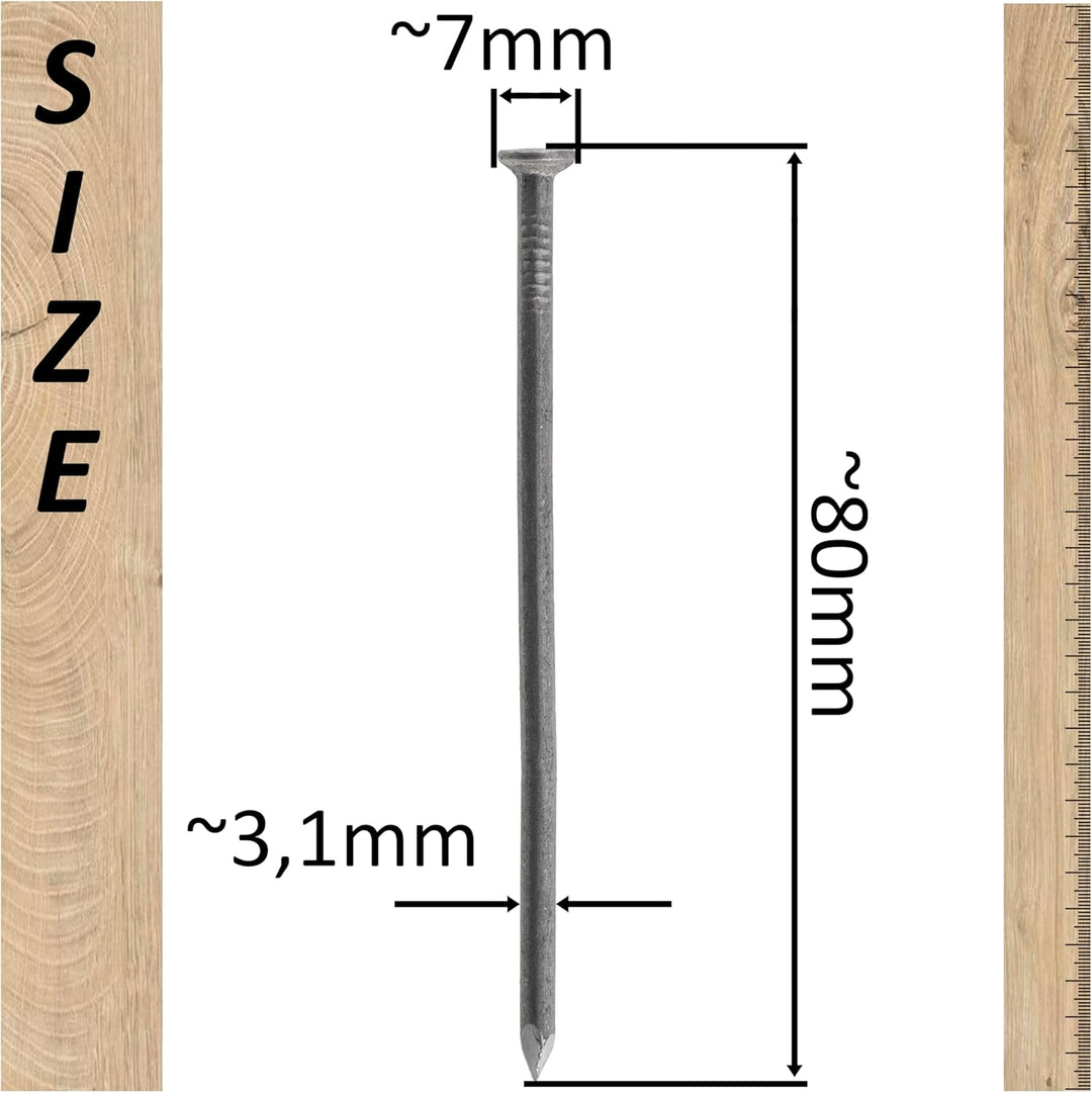 AERZETIX – C70856 – Set mit 300 Flachkopfnägeln Ø3,1 x 80 mm – Kopfdurchmesser Ø7 mm - aus stahl - s