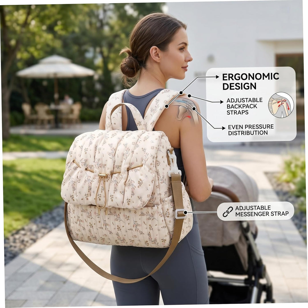 Geblümte Wickeltasche, geblümter Wickelrucksack, Tasche mit mehreren Taschen für Mütter, stilvoller