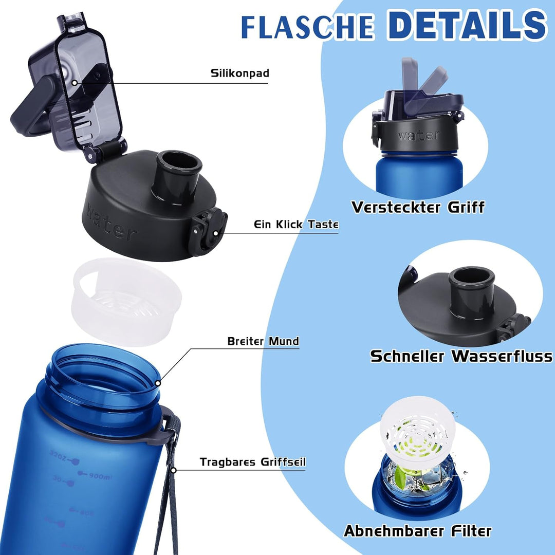 AOPREL Trinkflasche 1l, Wasserflasche BPA-Frei aus Tritan, Sport Trinkflasche Kohlensäure geeignet,