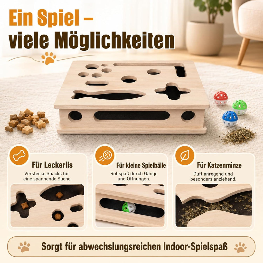 2-in-1 Kratzpuzzle mit Sandpapier, Katzenkratzpuzzle Anreicherungsbox, Katzen Kratzbrett, Interaktiv