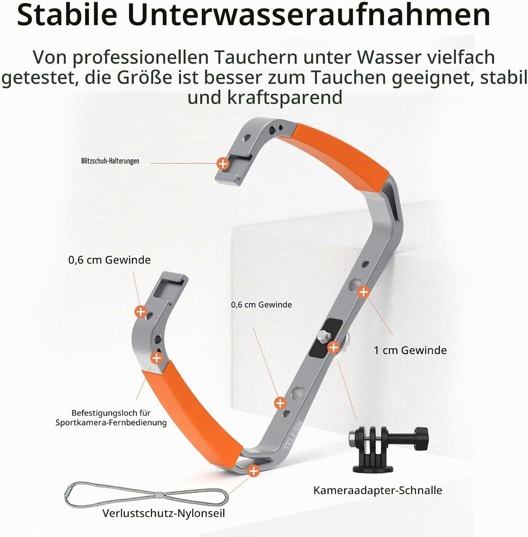 AuyKoo Diving Rig Stabilizer Aluminiumlegierung Doppelarmhalterung für GoPro Hero 11 10 9 8 7 6 Inst