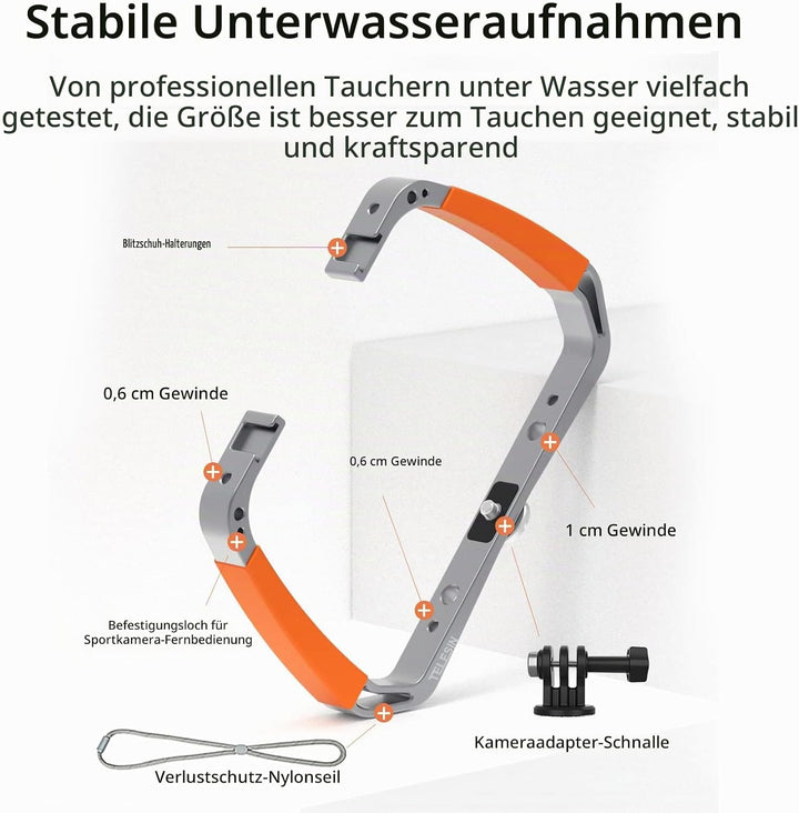 AuyKoo Diving Rig Stabilizer Aluminiumlegierung Doppelarmhalterung für GoPro Hero 11 10 9 8 7 6 Inst