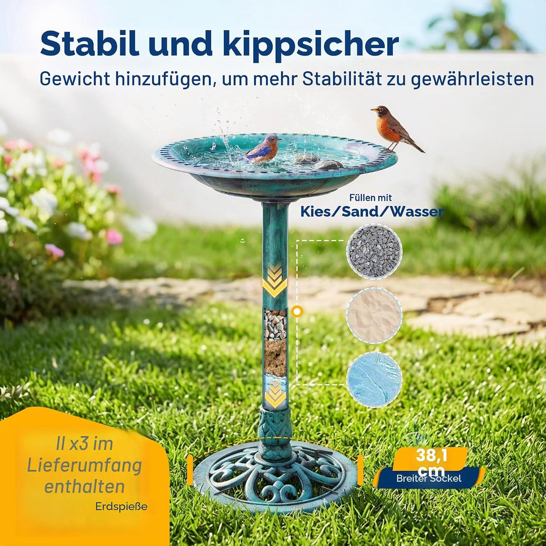 VIVOHOME Vogeltränke 71cm hoch Polyresin leicht antike Optik für Aussenbereich Grün, Grün