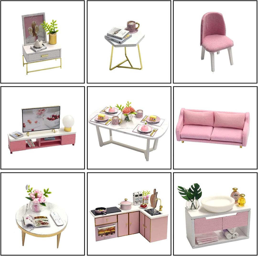 CUTEROOM DIY Miniatur Puppenhaus Kits mit Möbeln, Hölzernes Puppenhaus-Kit mit Musik-Bewegung und LE