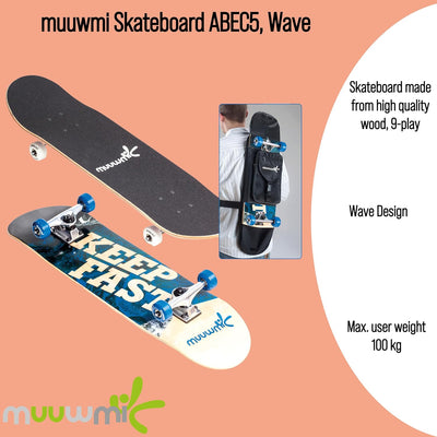 muuwmi ABEC 5 Skateboard mit Rucksack, Unisex, Wave-Design Wave inkl. Rucksack, Wave inkl. Rucksack