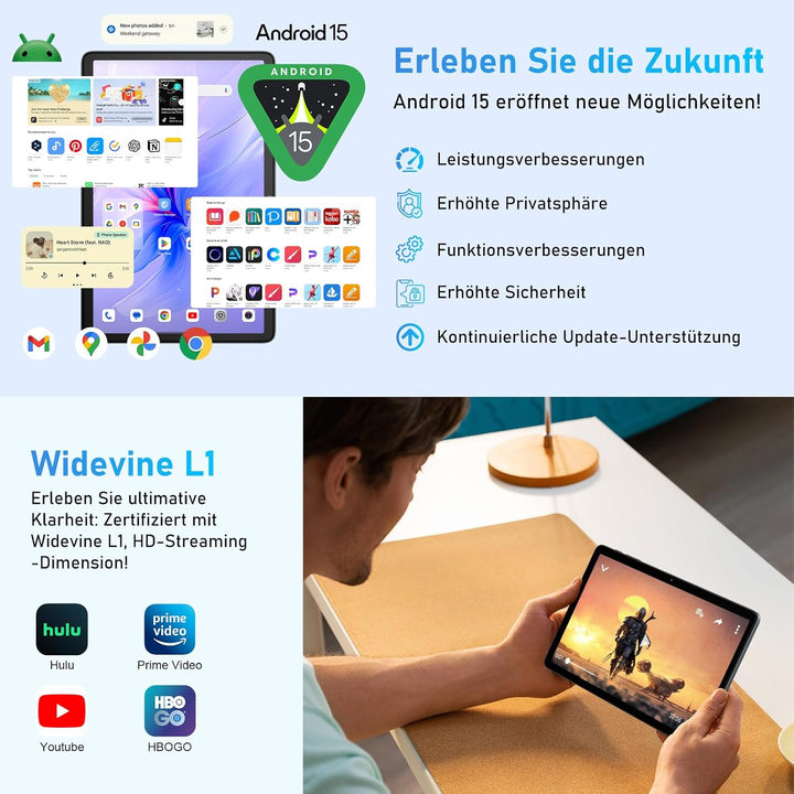 Blackview Tablet Android 15 Tab60 WiFi 10 Zoll Tablet, 12GB(4+8) RAM + 128GB ROM (2TB TF), Gaming Ta