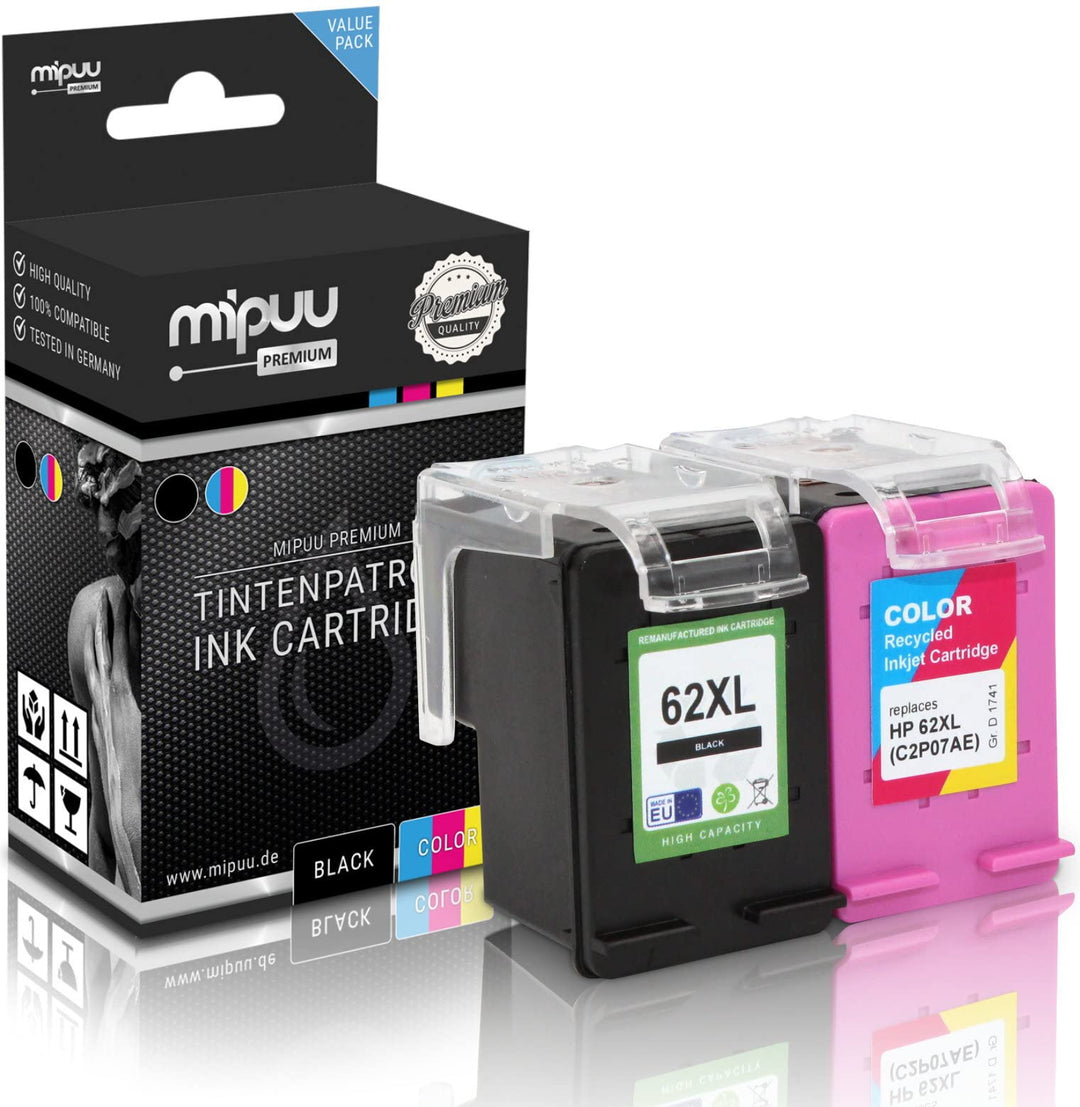 Mipuu 2 Tinten kompatibel für HP 62XL C2P05AE C2P07AE Black Color für HP Envy 5540 5544 5640 5660 76