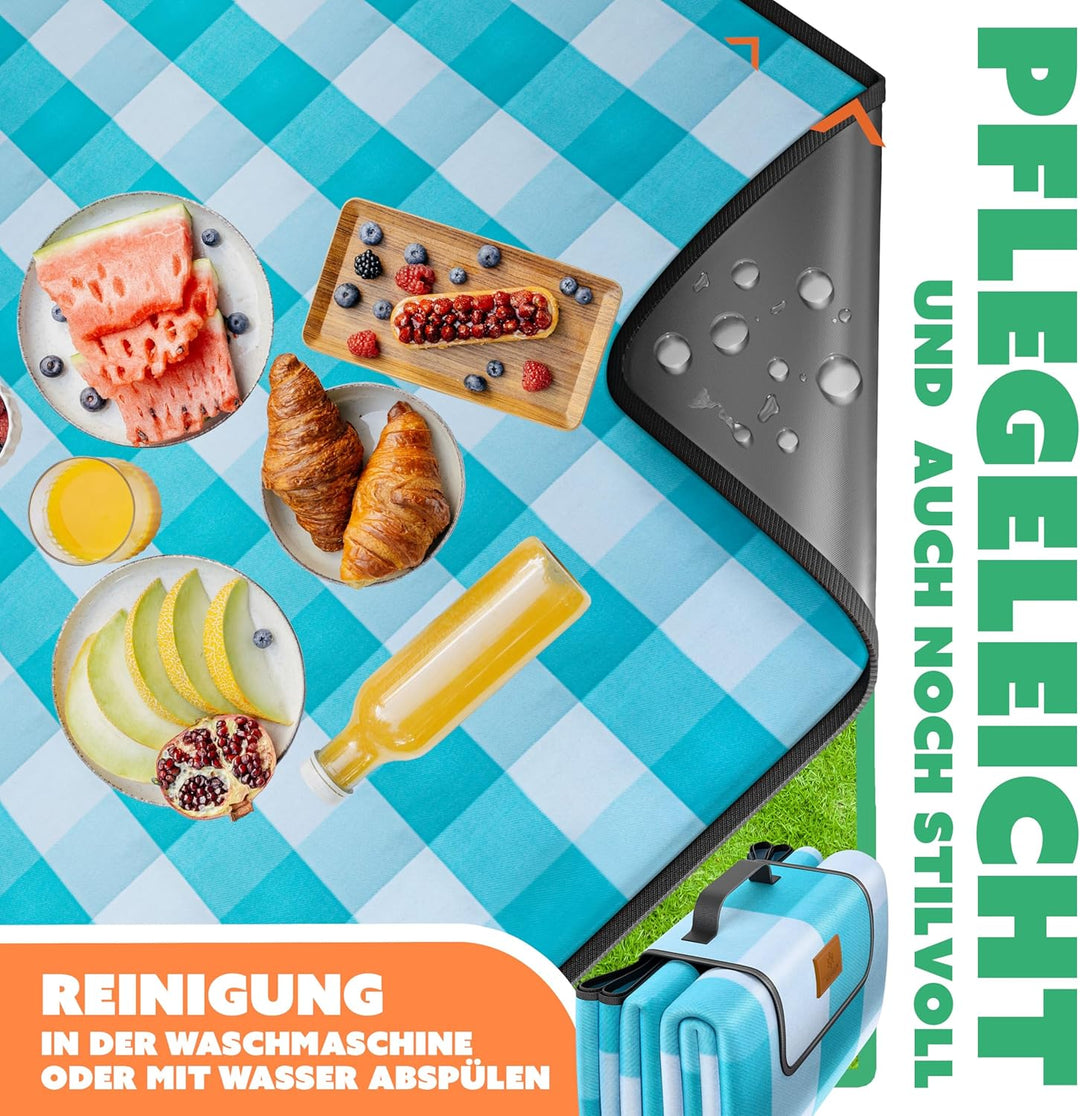 KESSER® Picknickdecke campingdecke XXL 200 x 200 cm - wärmeisoliert mit wasserdichter Unterseite mit