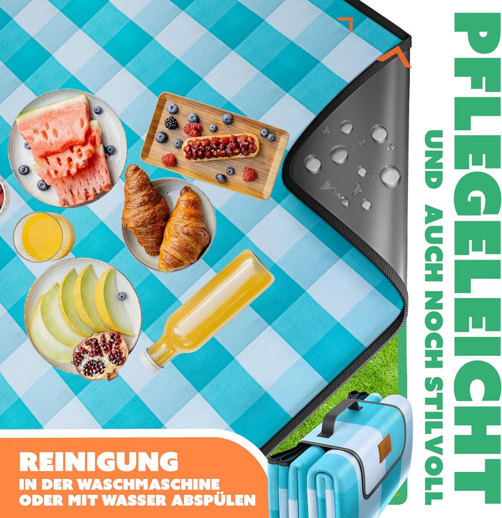 KESSER® Picknickdecke campingdecke XXL 200 x 200 cm - wärmeisoliert mit wasserdichter Unterseite mit