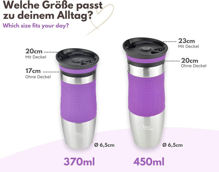 Milu Thermobecher 370ml 450ml Isolierbecher Kaffeebecher to go - 100% Auslaufsicher - Trinkbecher au