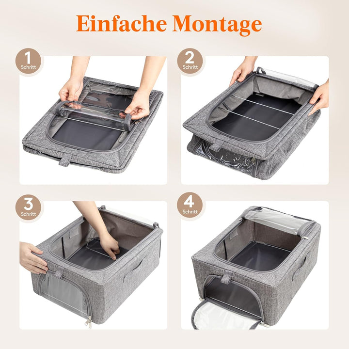 Lifewit 4 Stück Kleideraufbewahrungsbehälter mit Metallrahmen, Faltbare Aufbewahrungsbox mit Deckel,