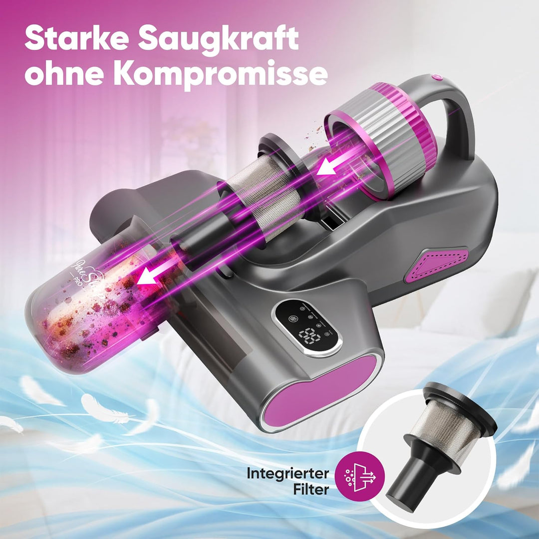 Milbensauger für Matratzen [UV-Licht 99,9% Milbenentfernung] 9600 Pa Kabellos 2600 mAh Warmluft Matr