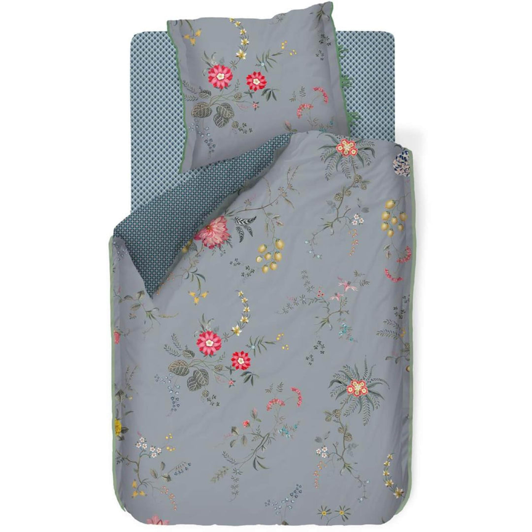 PiP Studio Perkal-Baumwolle-Bettwäsche-Garnitur Fleur Grandeur Farbe Blau Grösse 155x220+80x80, 155x