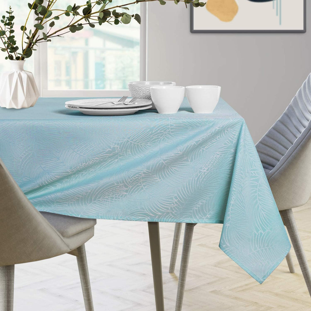 AmeliaHome Tischläufer Set 35x250 cm und 115x250 cm Lotuseffekt Wasserabweisend Blätter Hellblau Gai