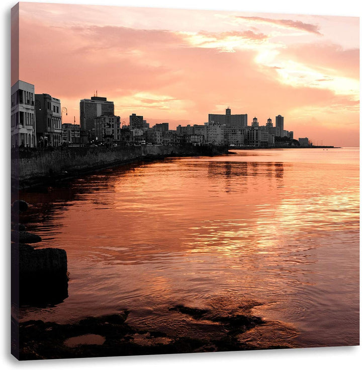 Pixxprint schöner Blick auf Stadt schwarz/weiss, Format: 70x70 auf Leinwand, 70x70