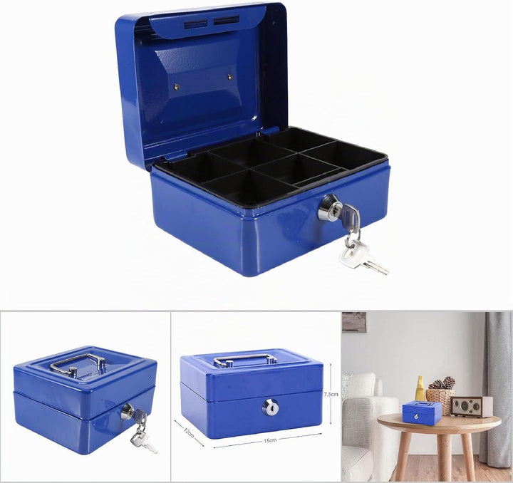 Feuerfeste wasserdichte Box mit Schlüsselschloss, Tragbare Mini Tragbarer Safe Tresor Stahl Petty Ab