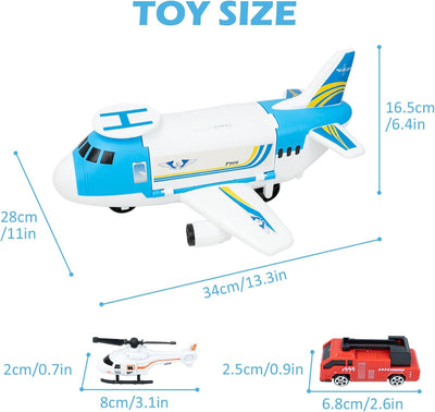 RedCrab Flugzeug Spielset, Transport Flugzeug Spielzeug mit Auto Helikopter und Rampe, Kinder Fahrze