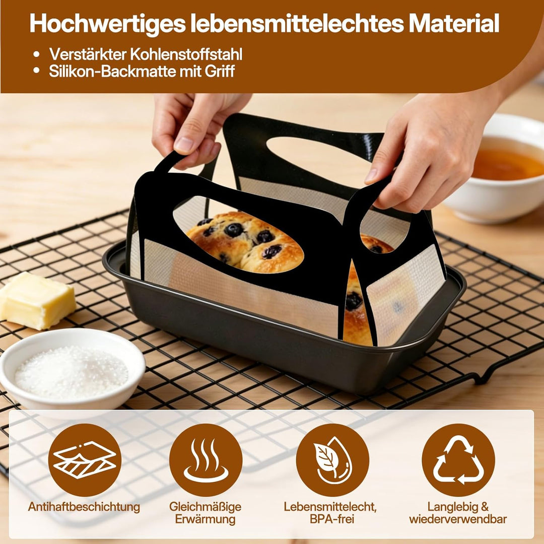 Brotbackform Kasten Set, 2 Stück Antihaft Karbonstahl Kastenform Kuchen 28X15X5.5cm mit 2 Dauerbackf
