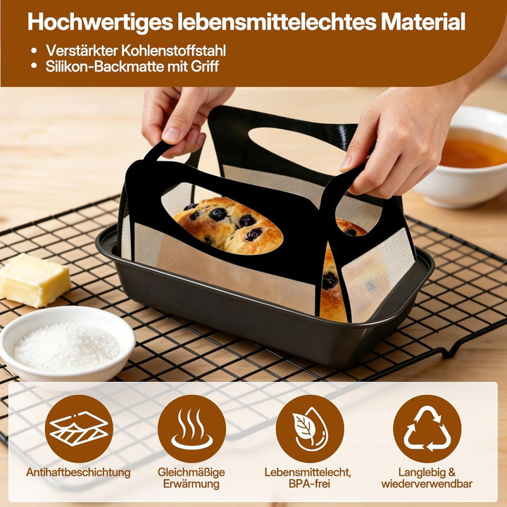 Brotbackform Kasten Set, 2 Stück Antihaft Karbonstahl Kastenform Kuchen 28X15X5.5cm mit 2 Dauerbackf