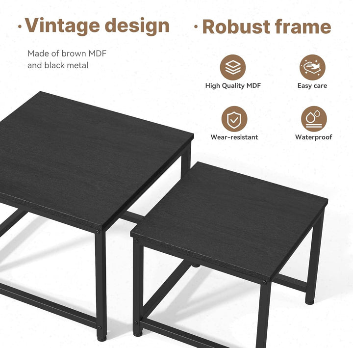 Hawthyhome wohnzimmertisch aus Holz mit Metallrahmen, Quadratisch couchtisch 2er Set & Moderner Beis