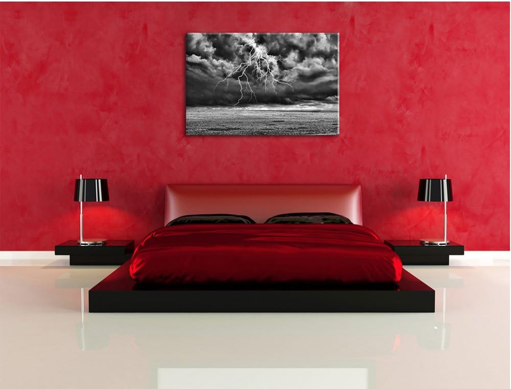 Pixxprint Gewitter über Meer als Leinwandbild/Grösse: 100x70 cm/Wandbild/Kunstdruck/fertig bespannt,