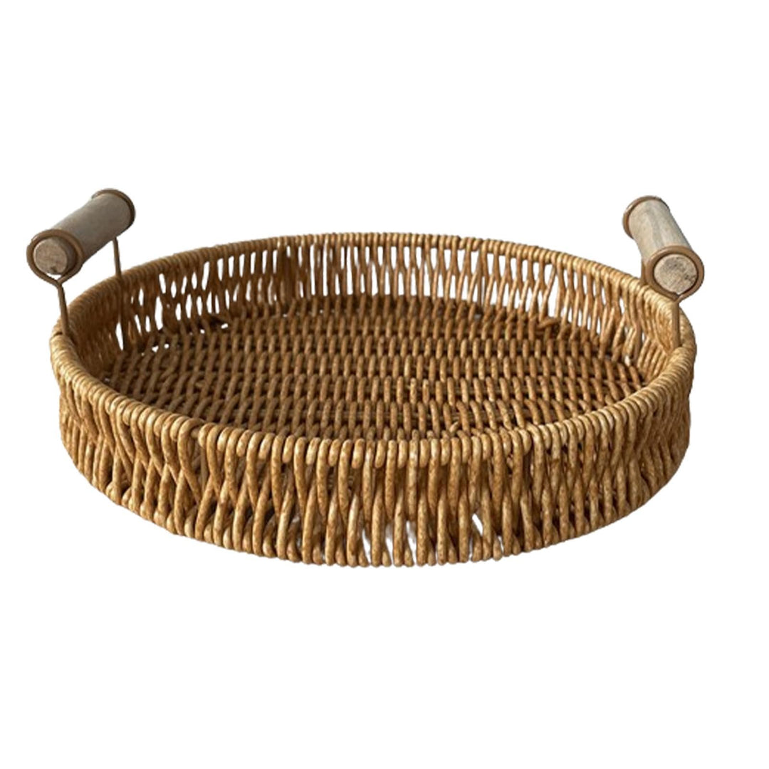Dekoratives gewebtes Tablett, rundes Rattan-Tablett, Servierkörbe, Serviertablett, handgewebt, Badez
