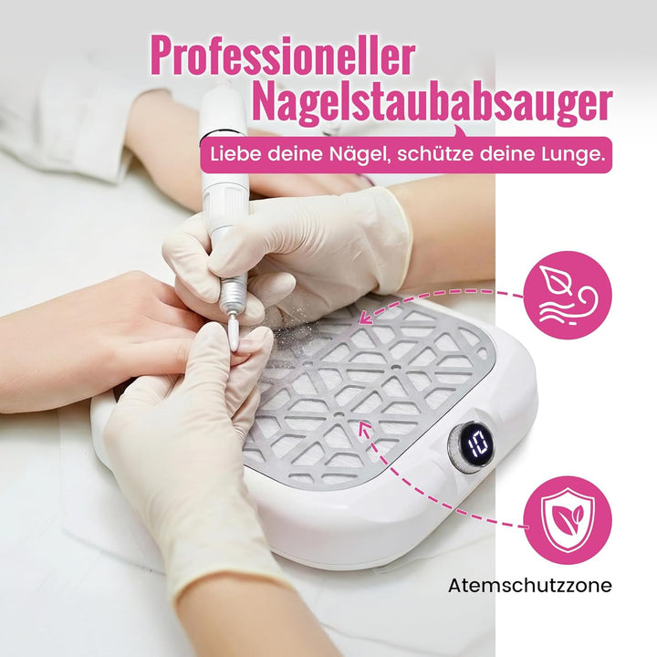 Nagelstaubsauger – Staubabsaugung für Nägel mit LED-Display, 10 Saugstufen (1600PA), inkl. 30 Filter