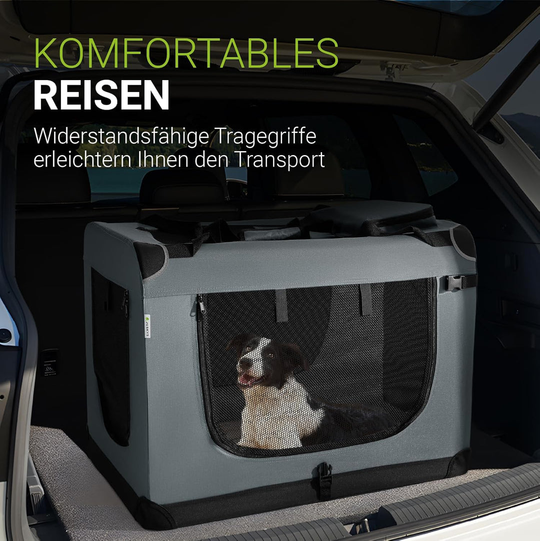 Juskys Hundetransportbox Lassie XL (grau) faltbar - 56 x 81 x 58 cm - Hundebox mit Decke, Tasche & G