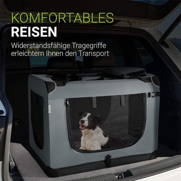Juskys Hundetransportbox Lassie XL (grau) faltbar - 56 x 81 x 58 cm - Hundebox mit Decke, Tasche & G