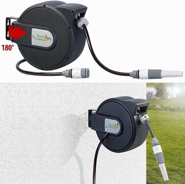 Royal Gardineer Gartenschlauchbox: Gartenschlauch mit Wand-Box zum automatischen Aufrollen, 9 m (Sch