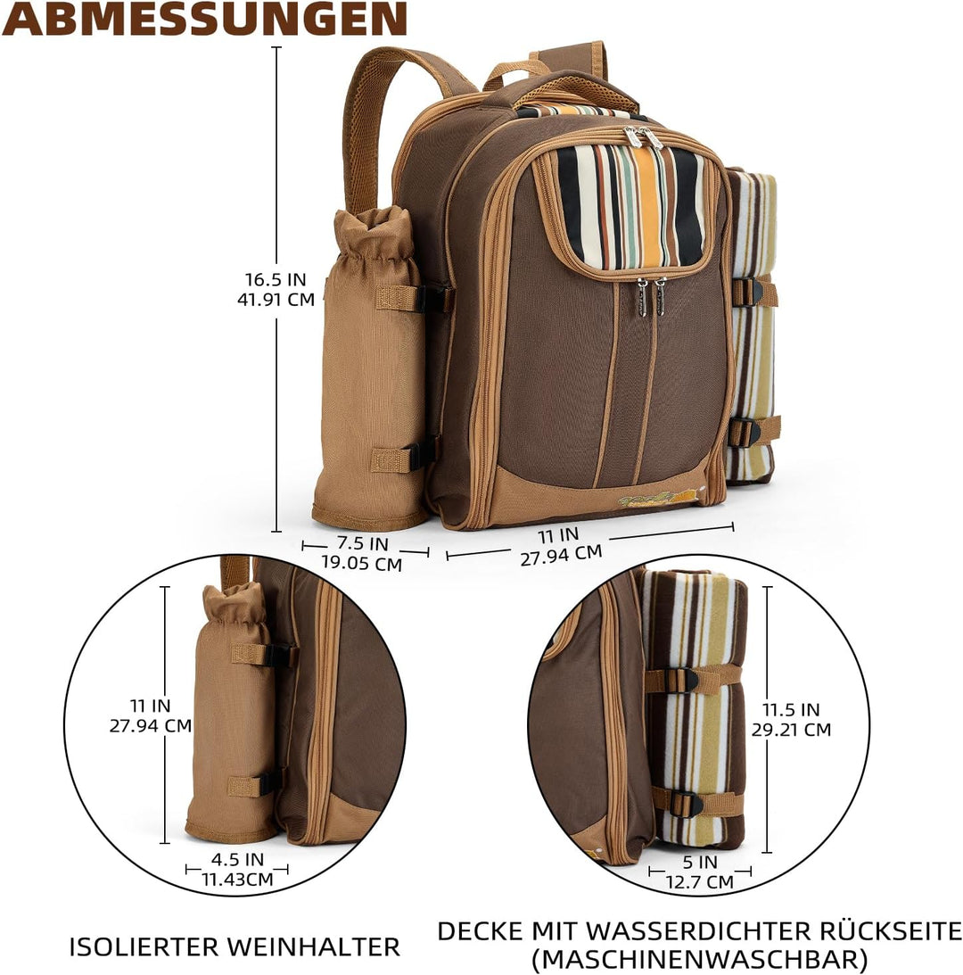 apollo walker 2 Person Picknick Rucksack Hamper Kühltasche mit Geschirr Set & Decke, Braun-4