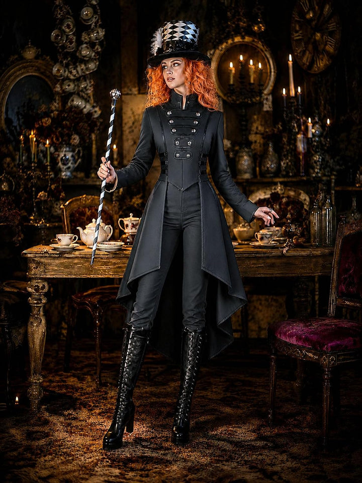 Damen Steampunk Vintage Frack Jacke Unregelmässiger Saum Gothic Kleidung Viktorianischer Gehrock Lan
