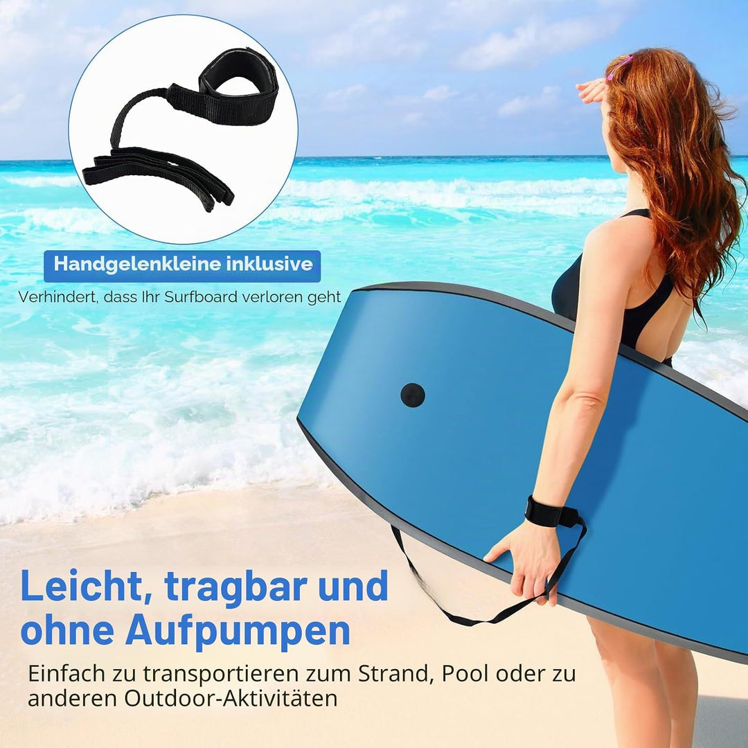 HOMASIS Leichtes Surfbrett, Bodyboard mit XPE-Brücke, Wellenbrett aus EPS-Schaumkern, Halbmond-Basis
