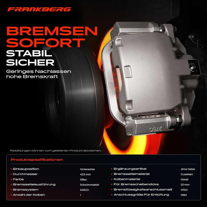 Frankberg 2x Bremssattel Bremszange Hinten Links Rechts Kompatibel mit Sorento I JC 2.4L-3.5L 2002-2