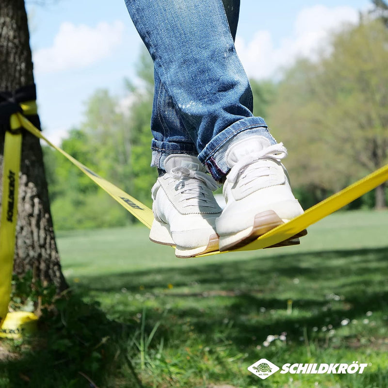 Schildkröt® Slackline 15m, zusätzlich mit Teaching Line, Hilfsline für Anfänger, robuste 5cm breite