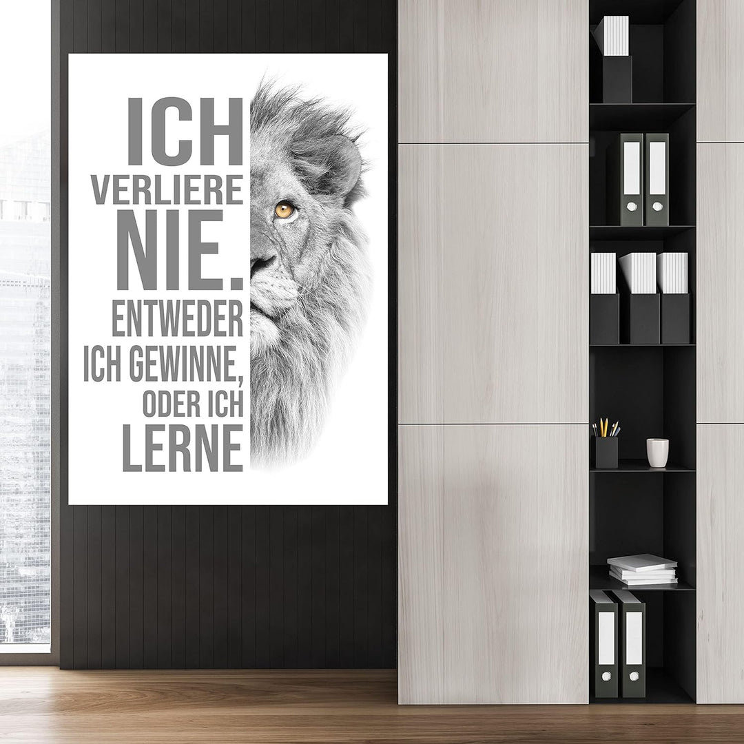 wandmotiv24 Poster als Wanddeko, Grösse Din A0, ich verliere nie, Weiss, Löwe, Moderne Wanddeko, Wan