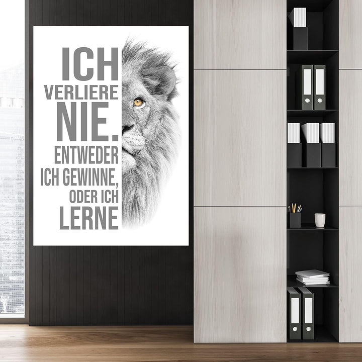 wandmotiv24 Poster als Wanddeko, Grösse Din A0, ich verliere nie, Weiss, Löwe, Moderne Wanddeko, Wan