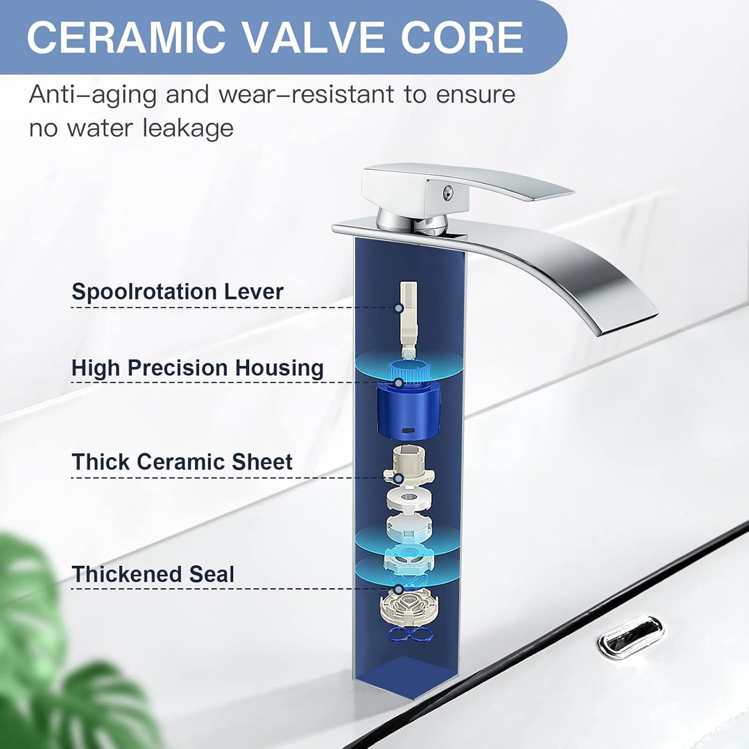 kisimixer Modern Wasserfall Wasserhahn Bad Hoch, Waschtischarmatur Hoch Wasserfall Aufsatzwaschbecke