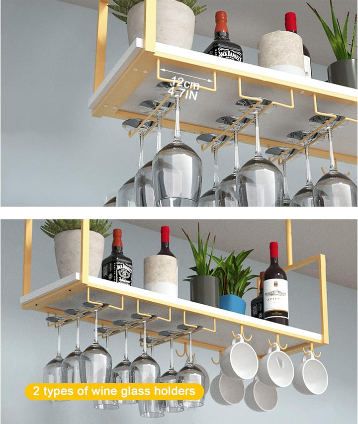 DSVONAUS Deckenregal Decken Weinregal ， Eisen Massivholz Deckenregal Regale Stemware Holder ， Für Ba
