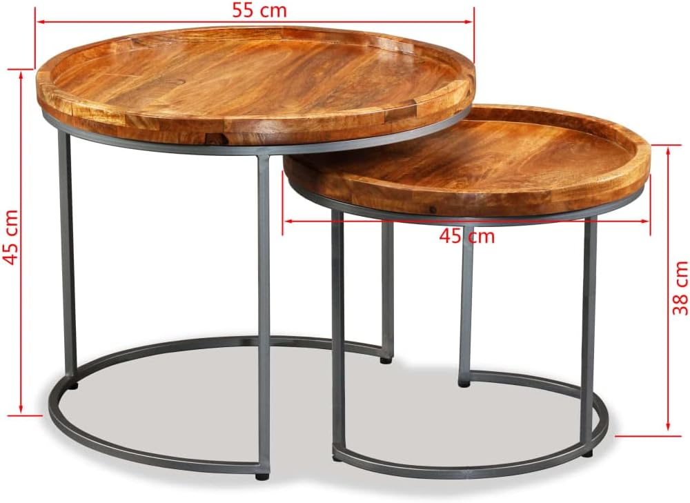 vidaXL Mangoholz Massiv 2X Beistelltisch Satztisch Couchtisch Wohnzimmer Tisch
