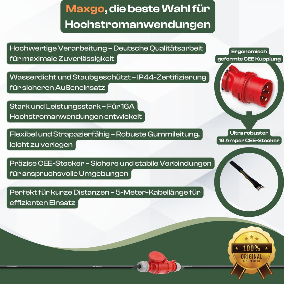 netbote24® CEE Maschinen Anschlussleitung 400V / 16A H07RN-F 5-polig (3P+N+PE) 5x1,5 mm² IP44 2,5-50