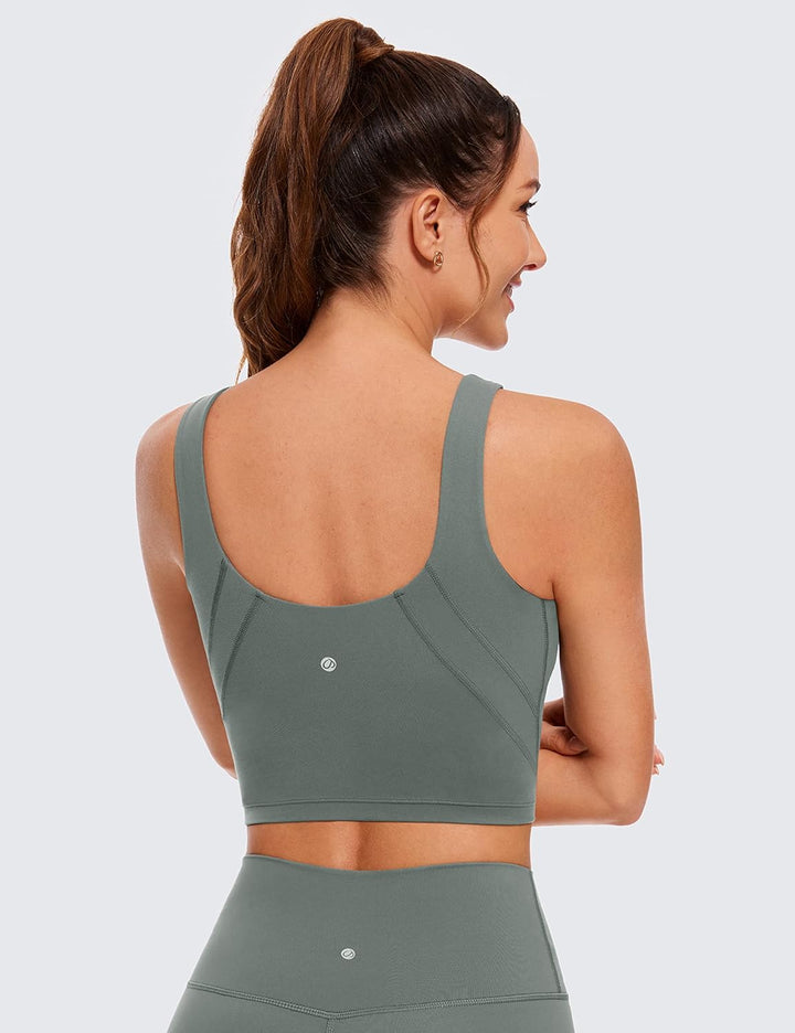 CRZ YOGA Damen Butterluxe Longline Sport BH Gepolstert Ohne Bügel Crop Top High Neck U Rücken Workou