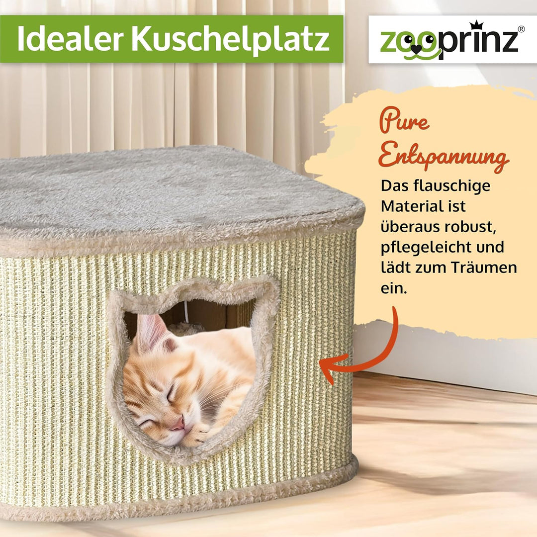 zooprinz Premium Katzenhaus – Katzenkorb für Katze – mit dicken Sisal Wänden an der Katzenbox – Höhl